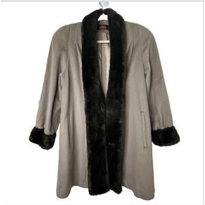 Lg Alorna Penny Lane Coat Brown Wool Blend Faux Fur Collar Boho Mobwife US Made